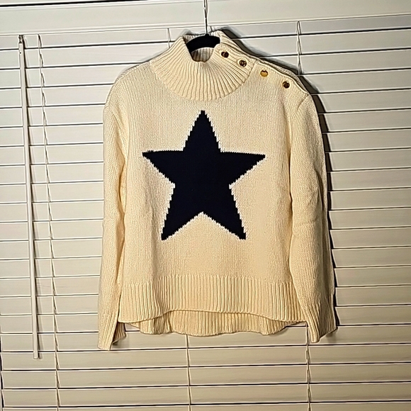 Kate Spade Star Turtleneck Sweater Blue/Cream Size Large NWT - Picture 5 of 10